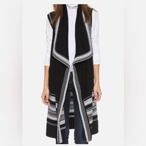 VINCE Black & White Knit Long Open Vest Sweater Cardigan Size XS